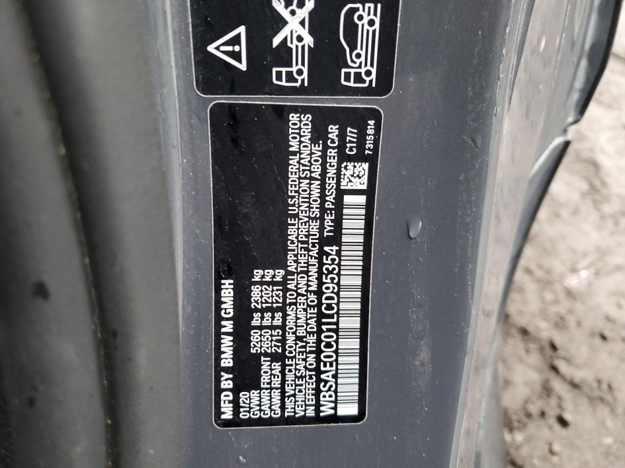 2020 BMW M8 VIN: WBSAE0C01LCD95354 Lot: 43442555