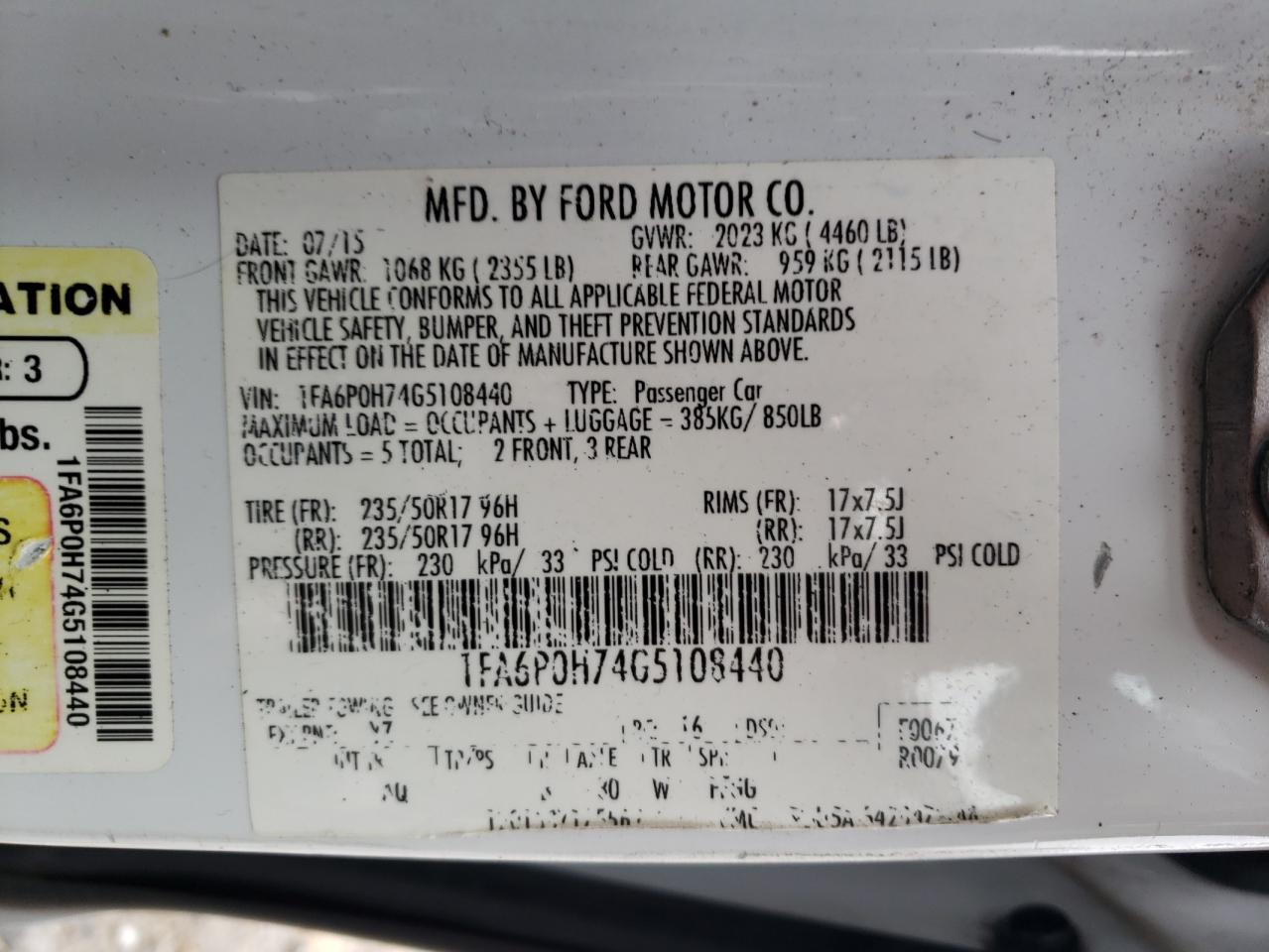 2016 Ford Fusion Se VIN: 1FA6P0H74G5108440 Lot: 88100155