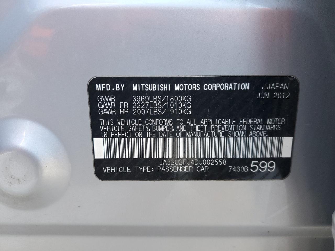 VIN JA32U2FU4DU002558 2013 MITSUBISHI LANCER no.12