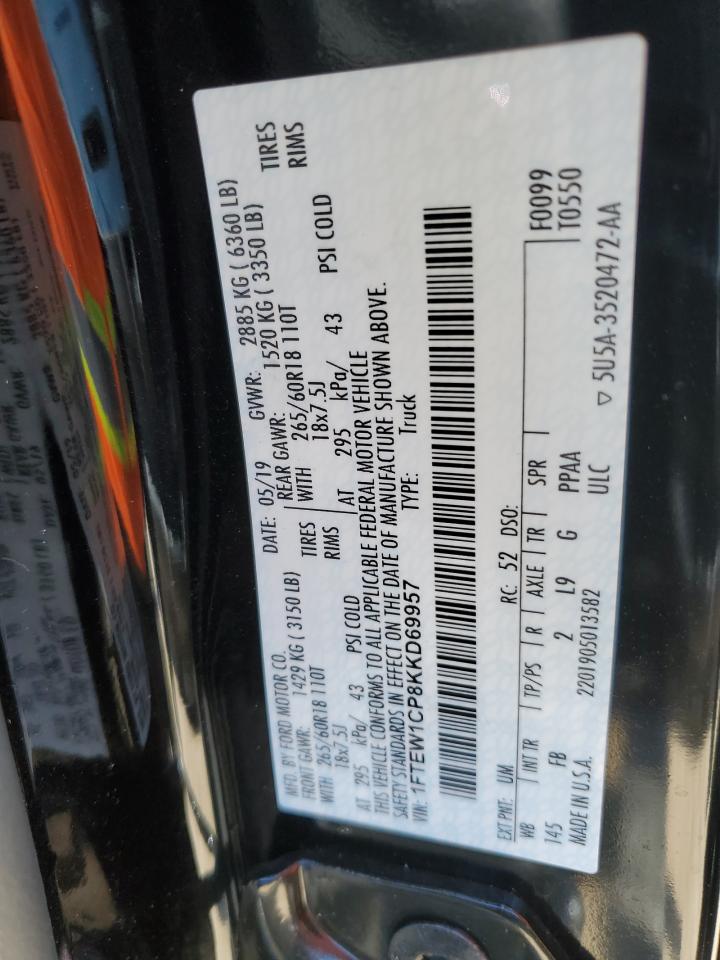 2019 Ford F150 Crew VIN: 1FTEW1CT8KKD69957 Lot: 88448735