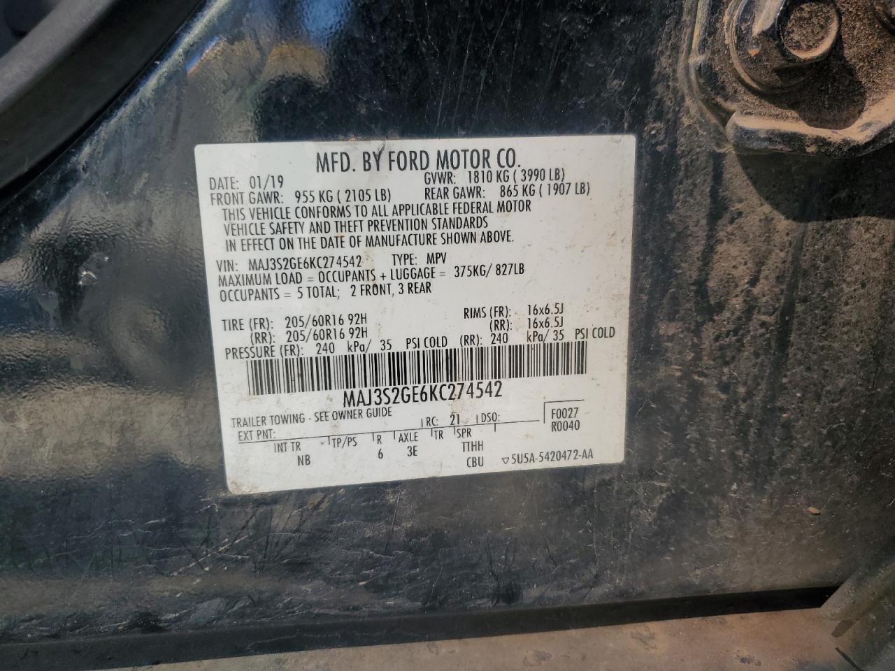 2019 Ford Ecosport Se VIN: MAJ3S2GE6KC274542 Lot: 87359974