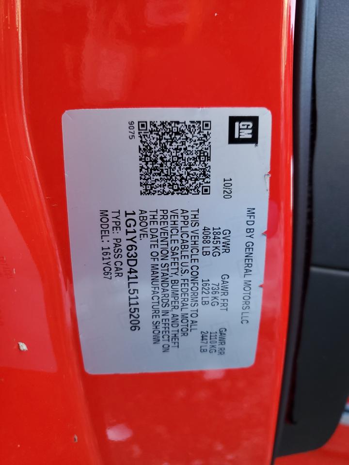 2020 Chevrolet Corvette Stingray 1Lt VIN: 1G1Y63D41L5115206 Lot: 88135025