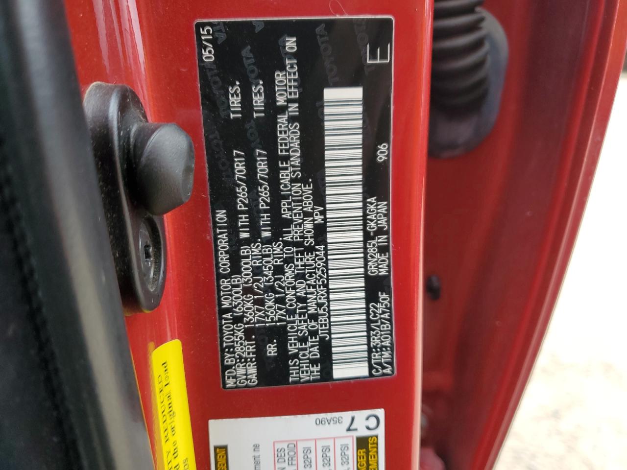 2015 Toyota 4Runner Sr5 VIN: JTEBU5JRXF5259044 Lot: 87891675