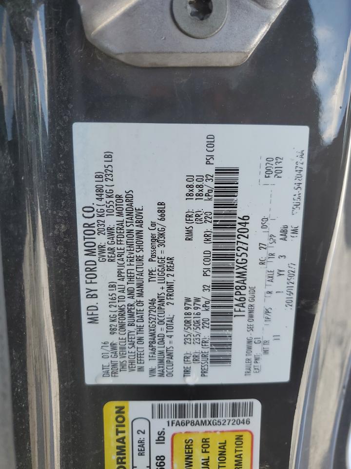 2016 Ford Mustang VIN: 1FA6P8AMXG5272046 Lot: 88057735