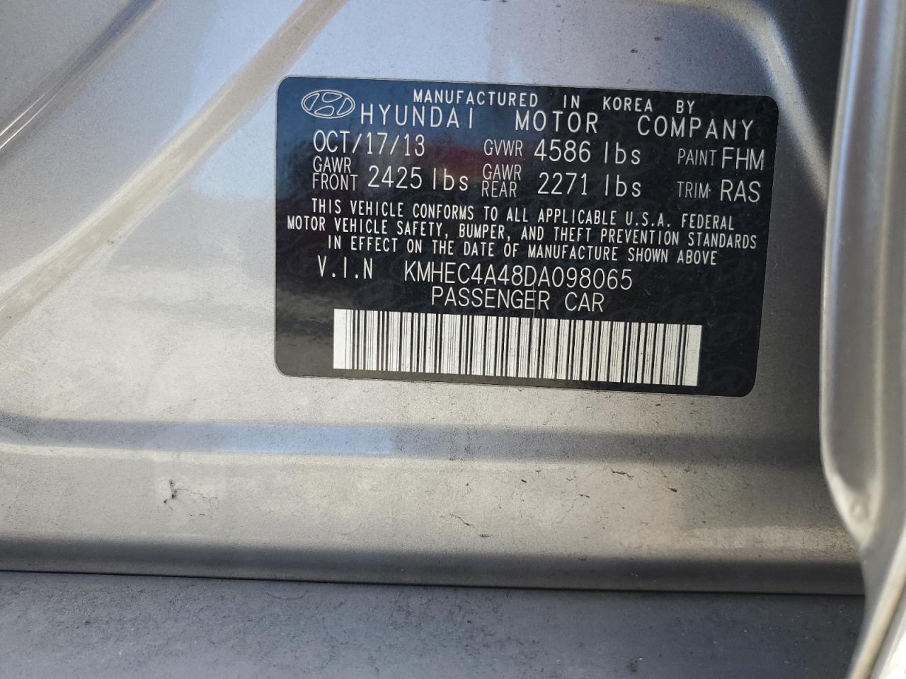 2013 Hyundai Sonata Hybrid VIN: KMHEC4A48DA098065 Lot: 42822575