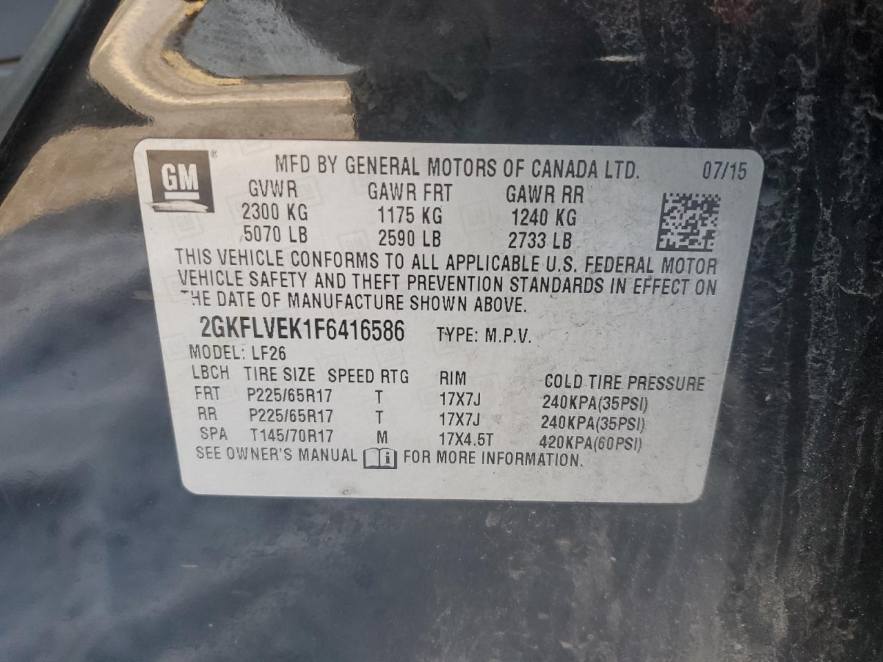 VIN 2GKFLVEK1F6416586 2015 GMC TERRAIN no.13