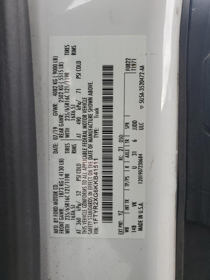 1FTYR2XG6KKB41511 FORD TRANSIT 2019