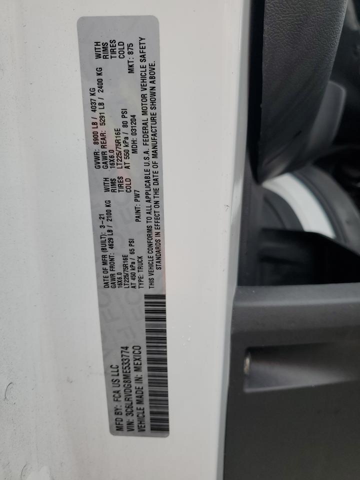 2021 Ram Promaster 2500 2500 High VIN: 3C6LRVDG8ME533774 Lot: 84791364