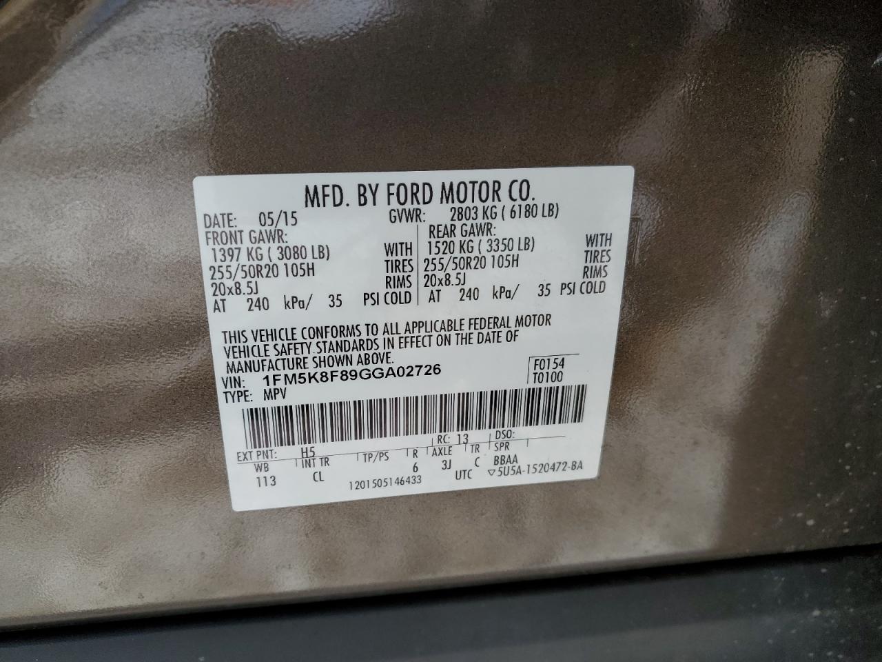 1FM5K8F89GGA02726 FORD EXPLORER 2016