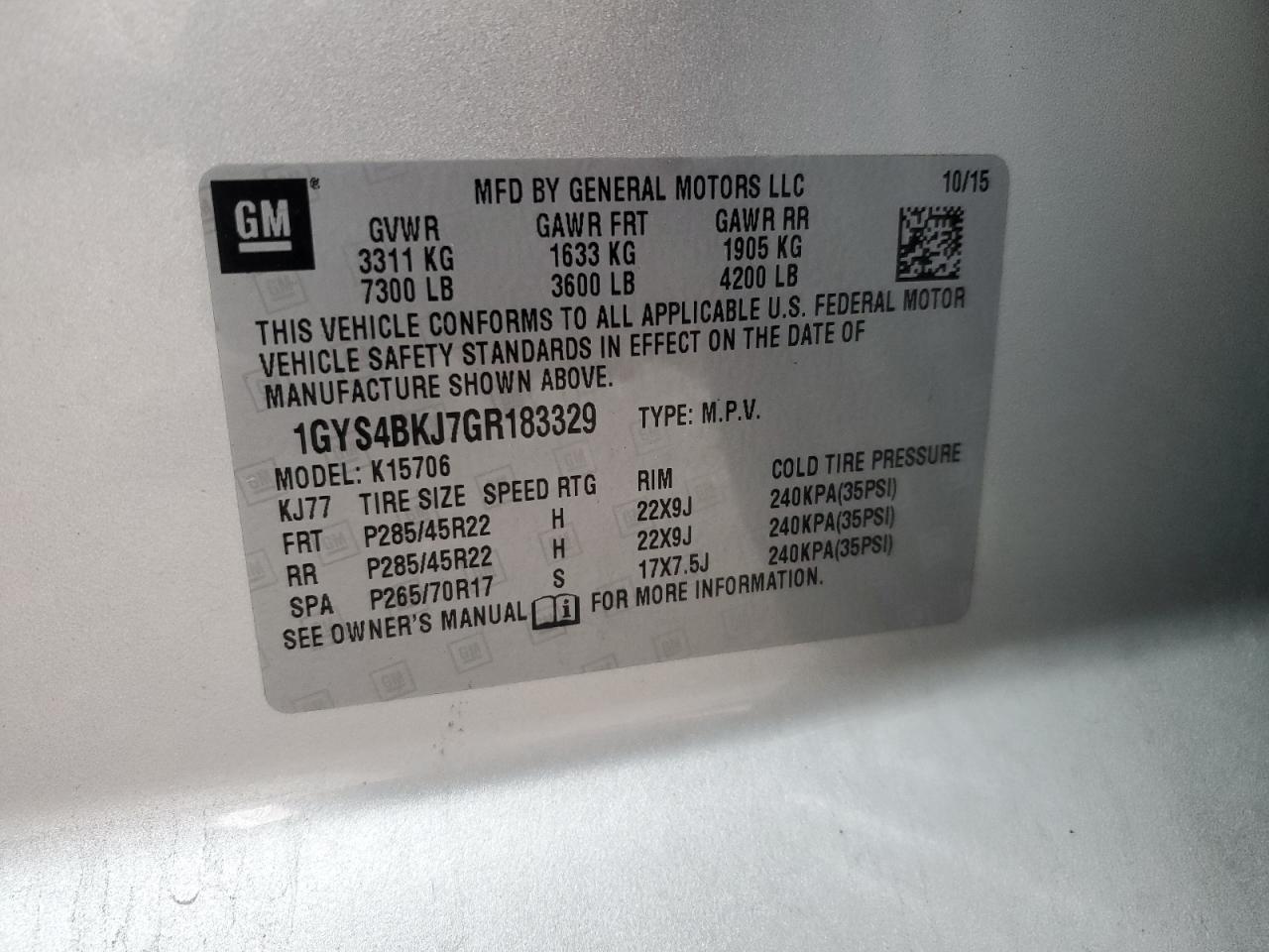 2016 Cadillac Escalade Luxury VIN: 1GYS4BKJ7GR183329 Lot: 87599755