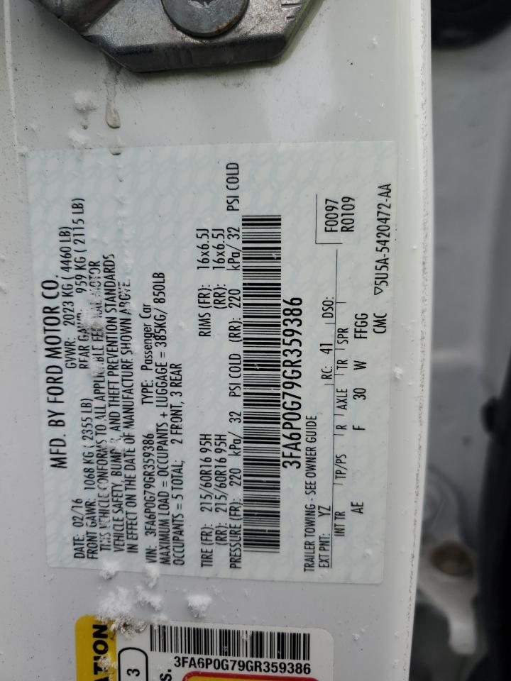 VIN 3FA6P0G79GR359386 2016 FORD FUSION no.12