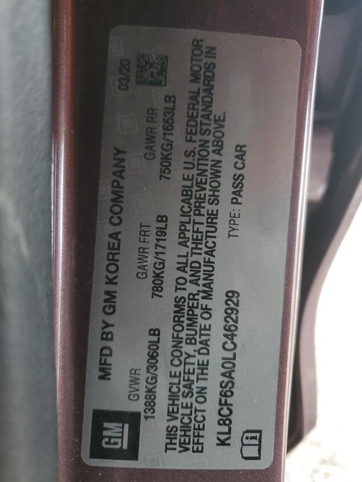 2020 Chevrolet Spark 2Lt VIN: KL8CF6SA0LC462929 Lot: 88101645