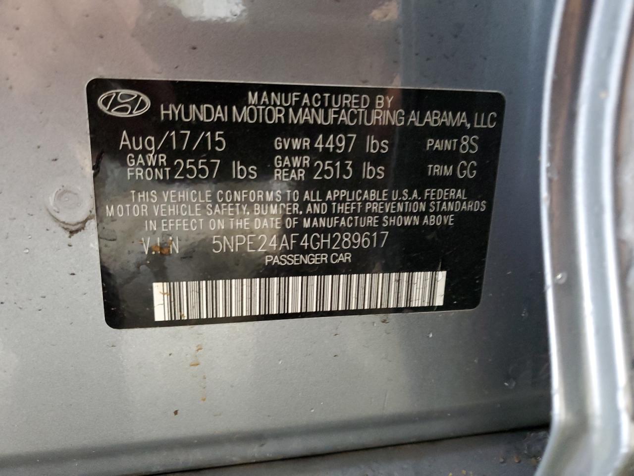 2016 Hyundai Sonata Se VIN: 5NPE24AF4GH289617 Lot: 87158544