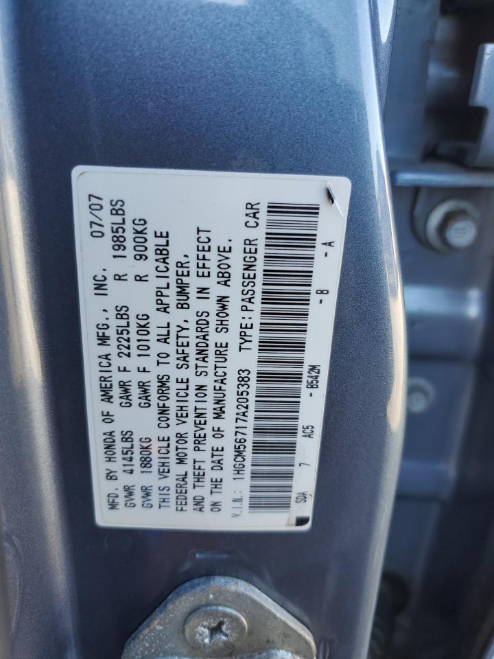 2007 Honda Accord Ex VIN: 1HGCM56717A205383 Lot: 86962464