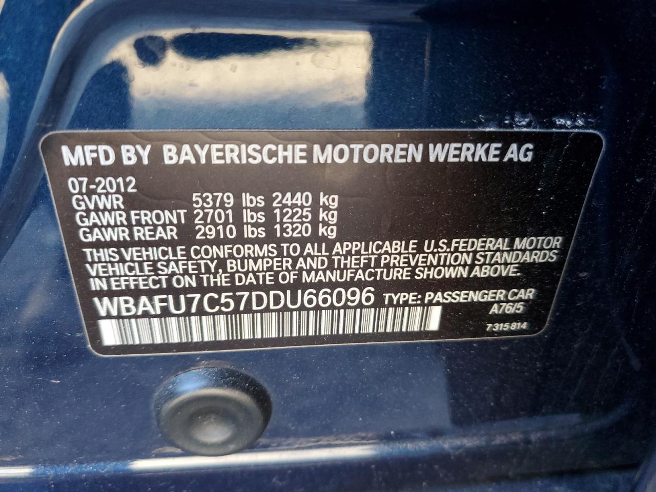 2013 BMW 535 Xi VIN: WBAFU7C57DDU66096 Lot: 86857974