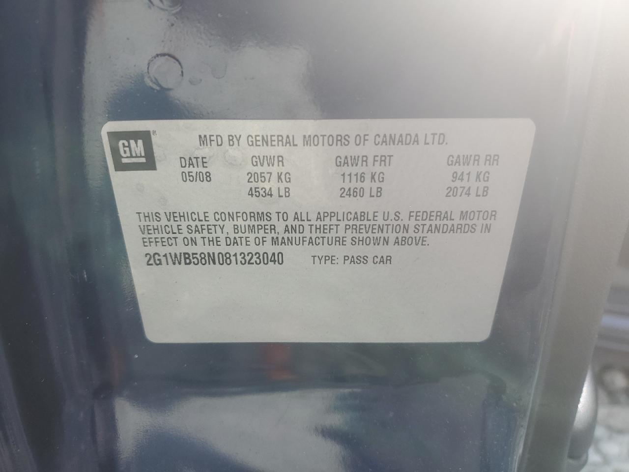 2008 Chevrolet Impala Ls VIN: 2G1WB58N081323040 Lot: 88692575