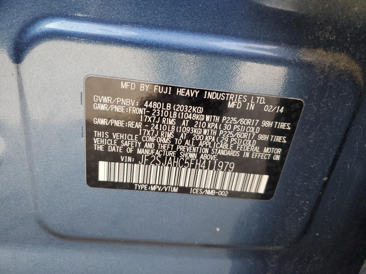 2015 Subaru Forester 2.5I Limited VIN: JF2SJAHC5FH411979 Lot: 86550724