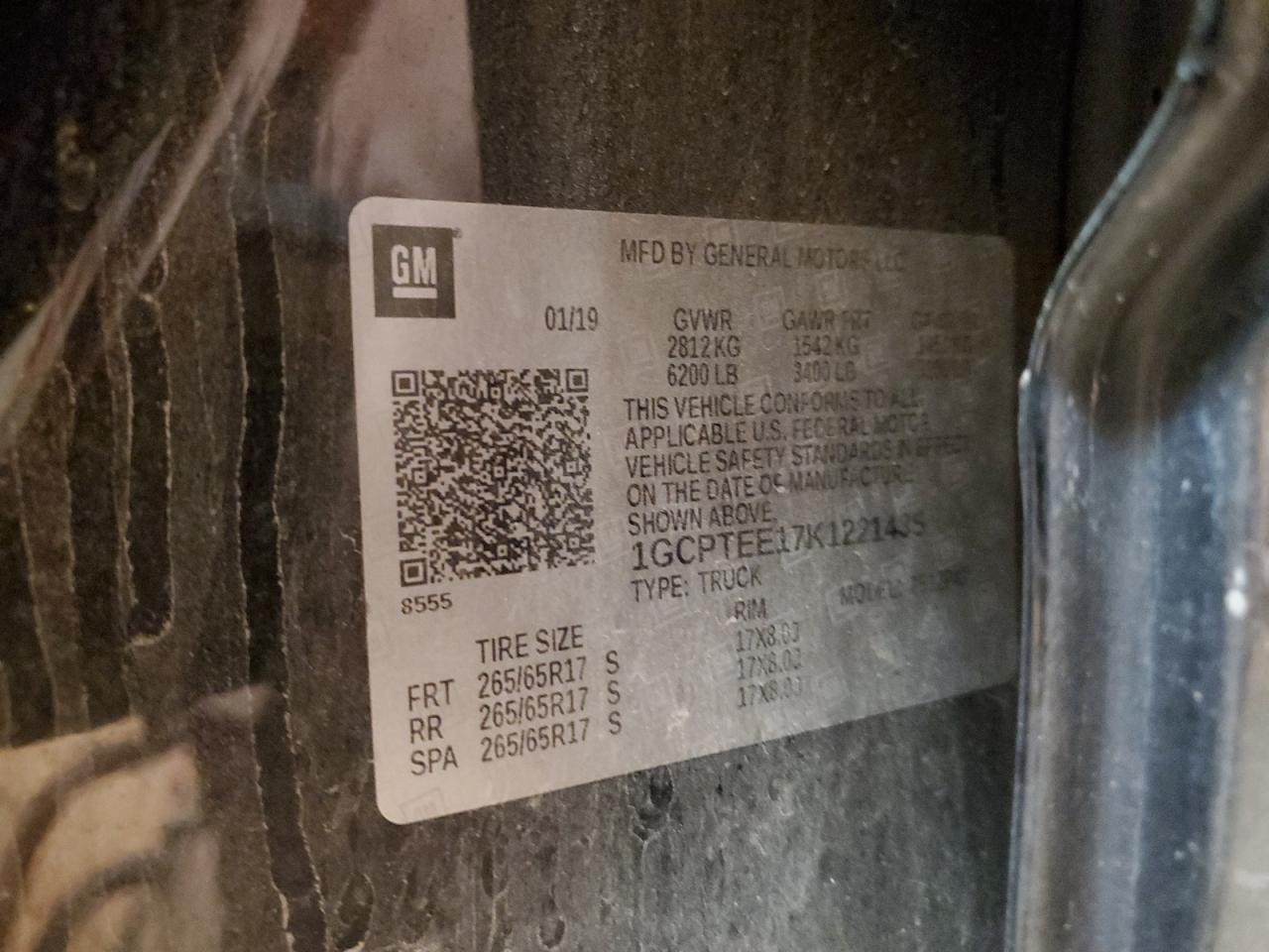 2019 Chevrolet Colorado Zr2 VIN: 1GCPTEE17K1221435 Lot: 87314304