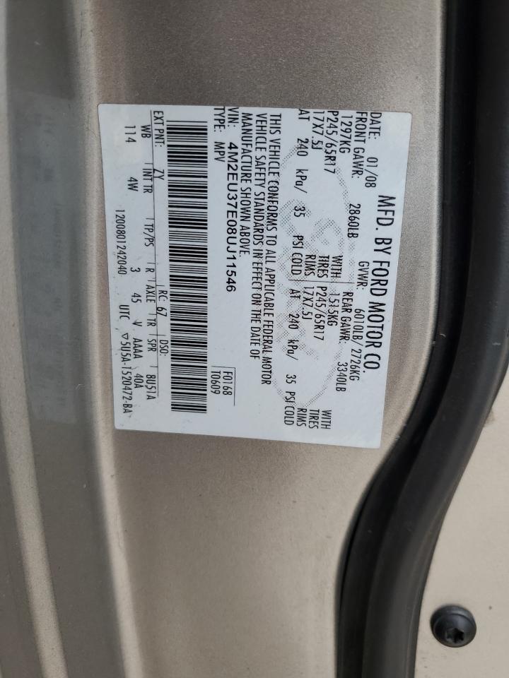 2008 Mercury Mountaineer Luxury VIN: 4M2EU37E08UJ11546 Lot: 88151615