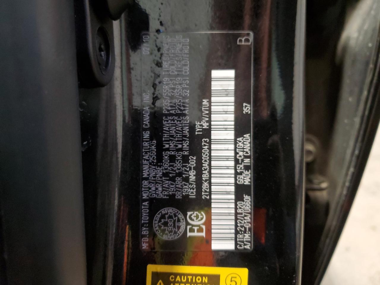 2010 Lexus Rx 350 VIN: 2T2BK1BA3AC050473 Lot: 89210245