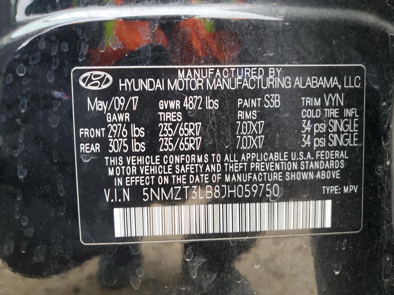 VIN 5NMZT3LB8JH059750 2018 HYUNDAI SANTA FE no.13