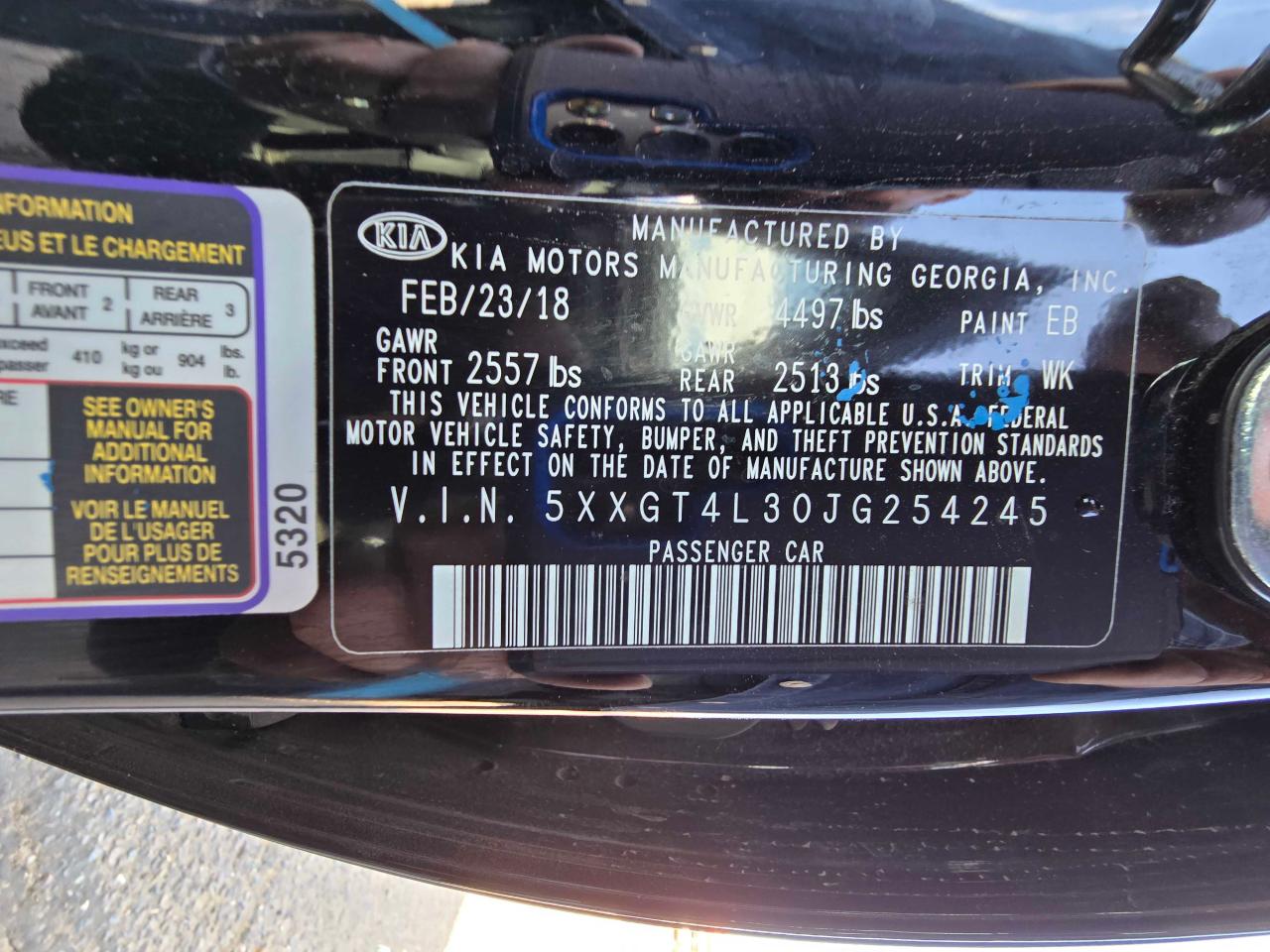 2018 Kia Optima Lx VIN: 5XXGT4L30JG254245 Lot: 43458225