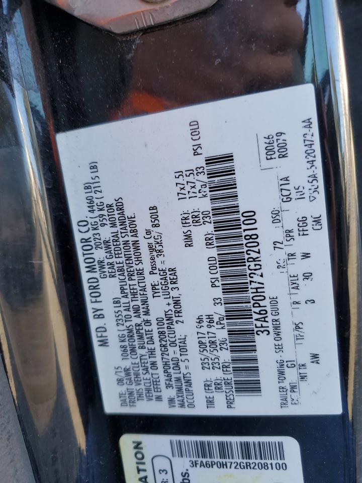 3FA6P0H72GR208100 FORD FUSION 2016