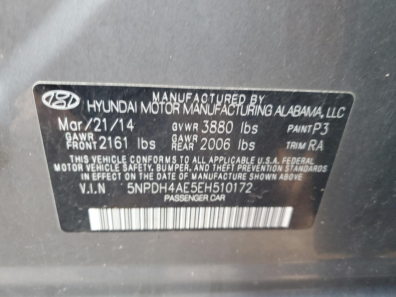 VIN 5NPDH4AE5EH510172 2014 HYUNDAI ELANTRA no.12