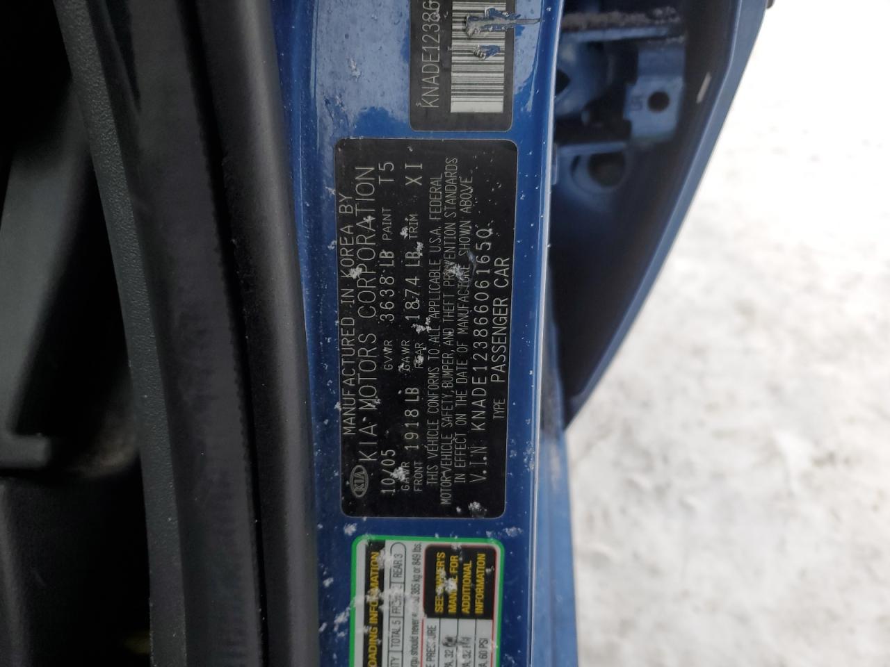 2006 Kia Rio VIN: KNADE123866061650 Lot: 88707765