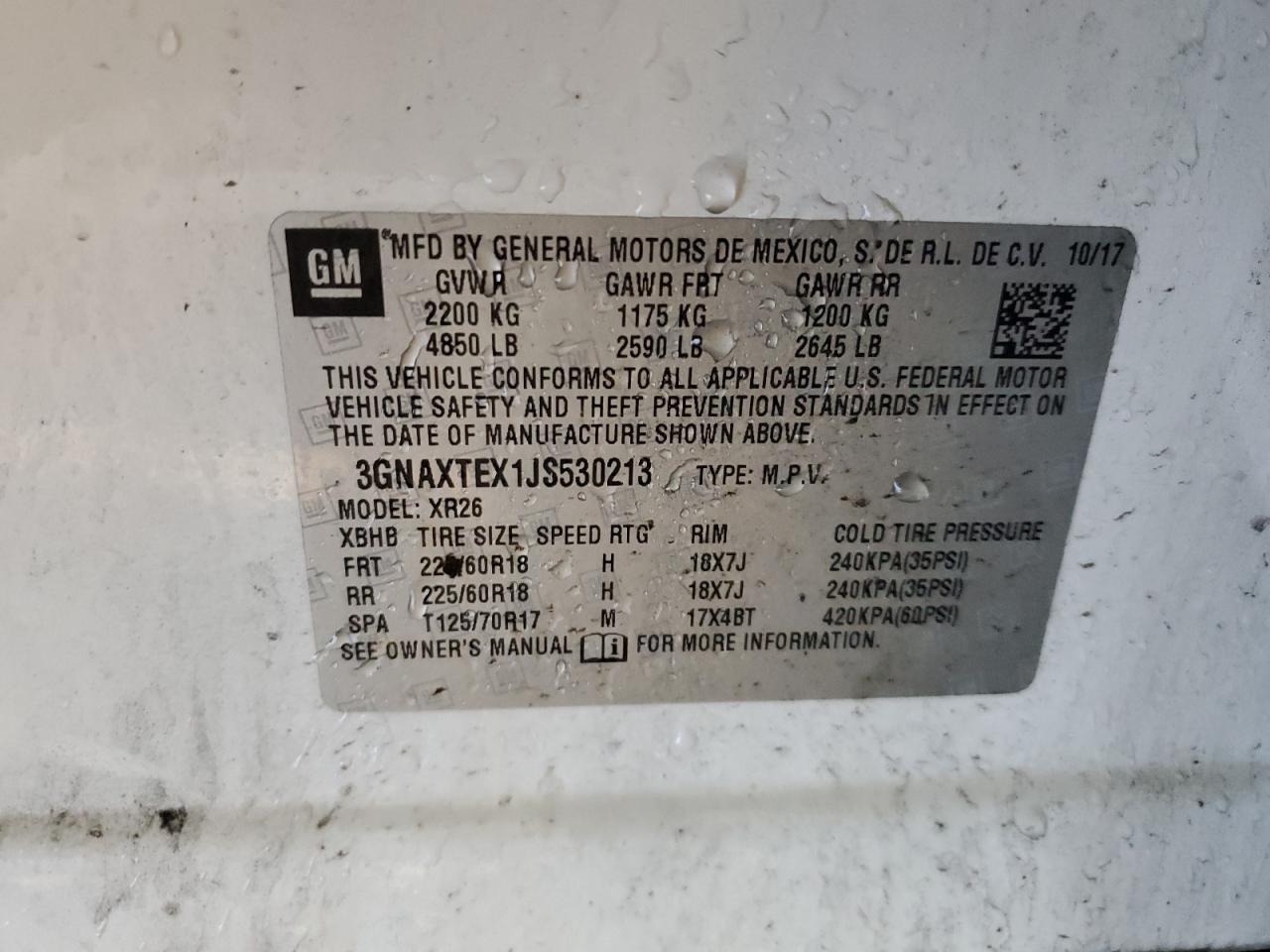 2018 Chevrolet Equinox Lt VIN: 3GNAXTEX1JS530213 Lot: 88382775