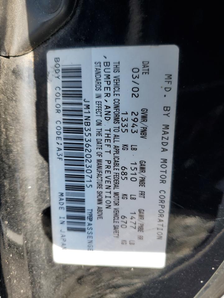 2002 Mazda Mx-5 Miata Base VIN: JM1NB353620230715 Lot: 87846145