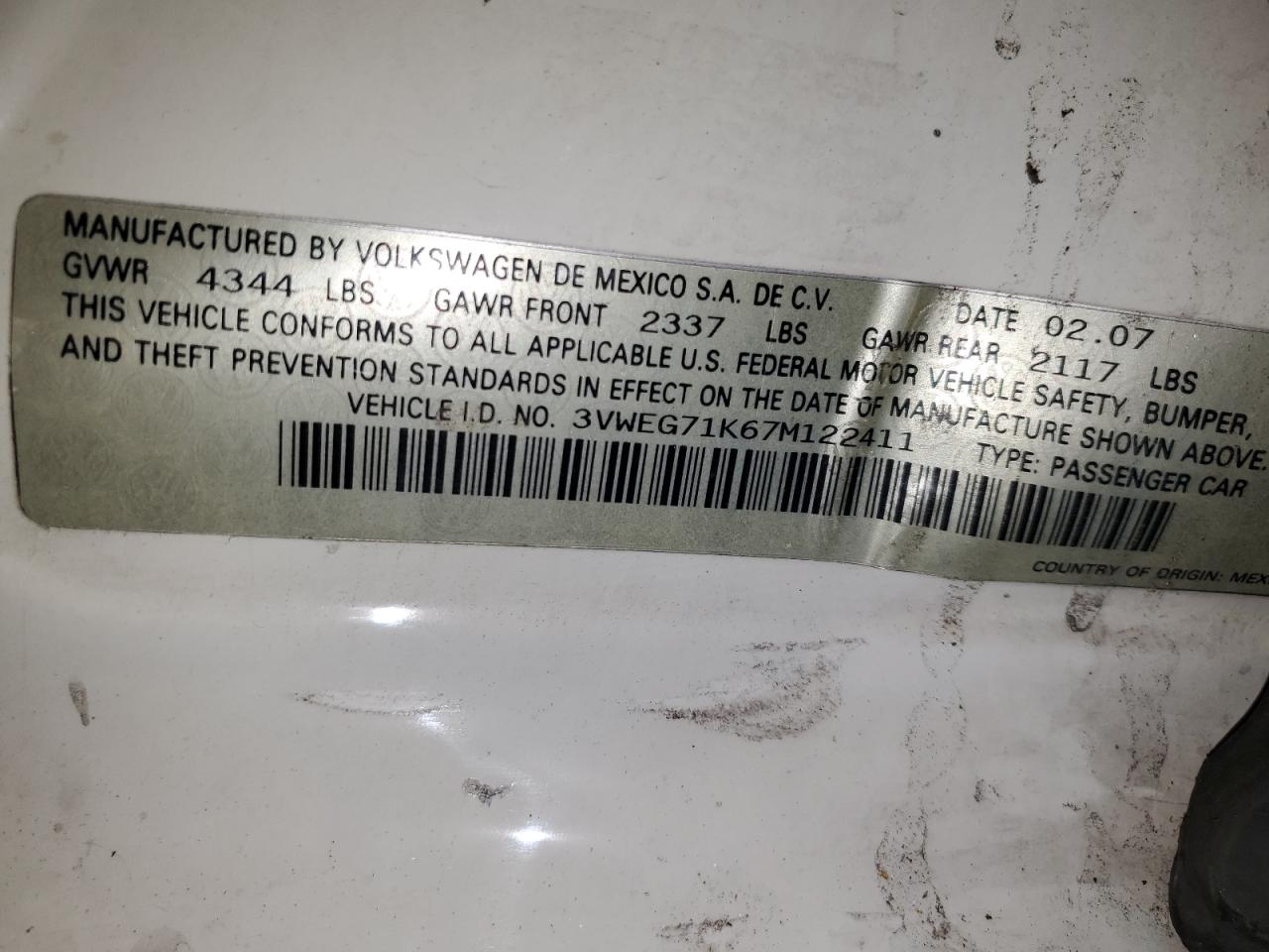 2007 Volkswagen Jetta Wolf VIN: 122411 Lot: 41712615