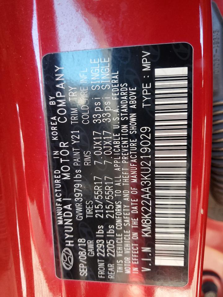 2019 Hyundai Kona Sel VIN: KM8K22AA3KU219029 Lot: 88687755