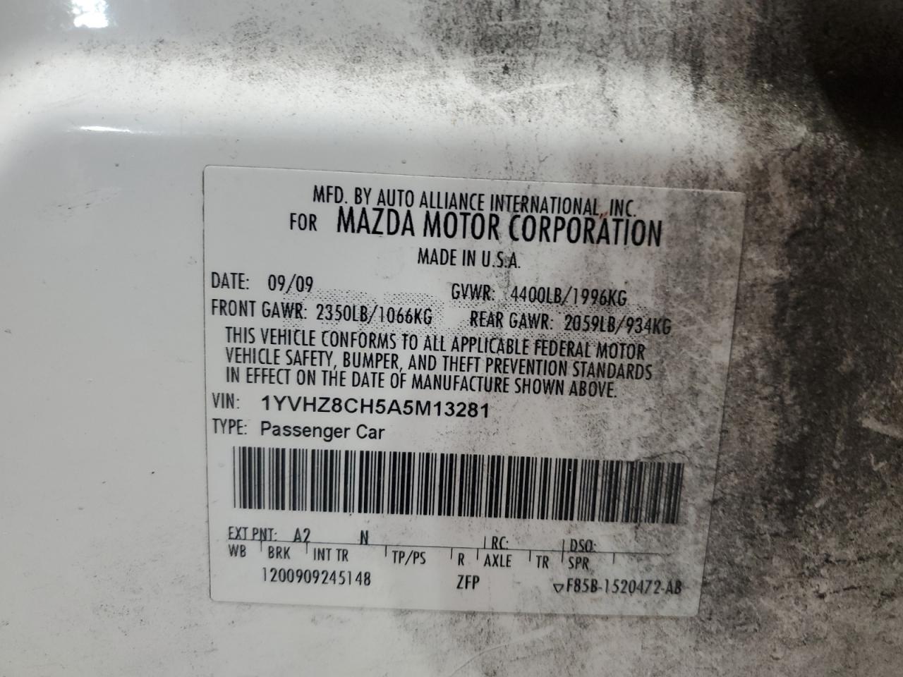 2010 Mazda 6 I VIN: 1YVHZ8CH5A5M13281 Lot: 42298515