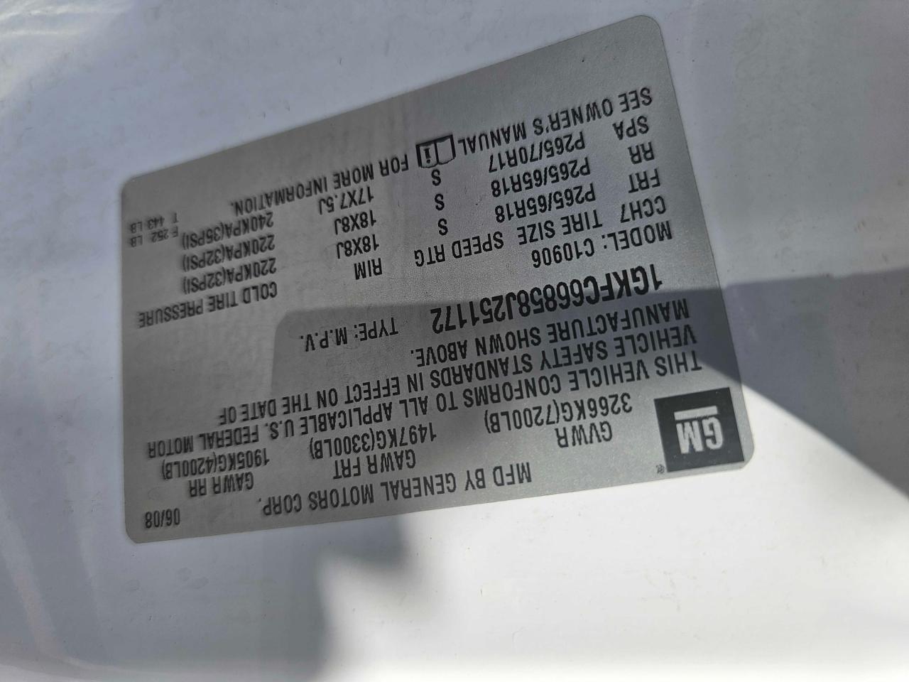 2008 GMC Yukon Xl Denali VIN: 1GKFC66858J251172 Lot: 87778295