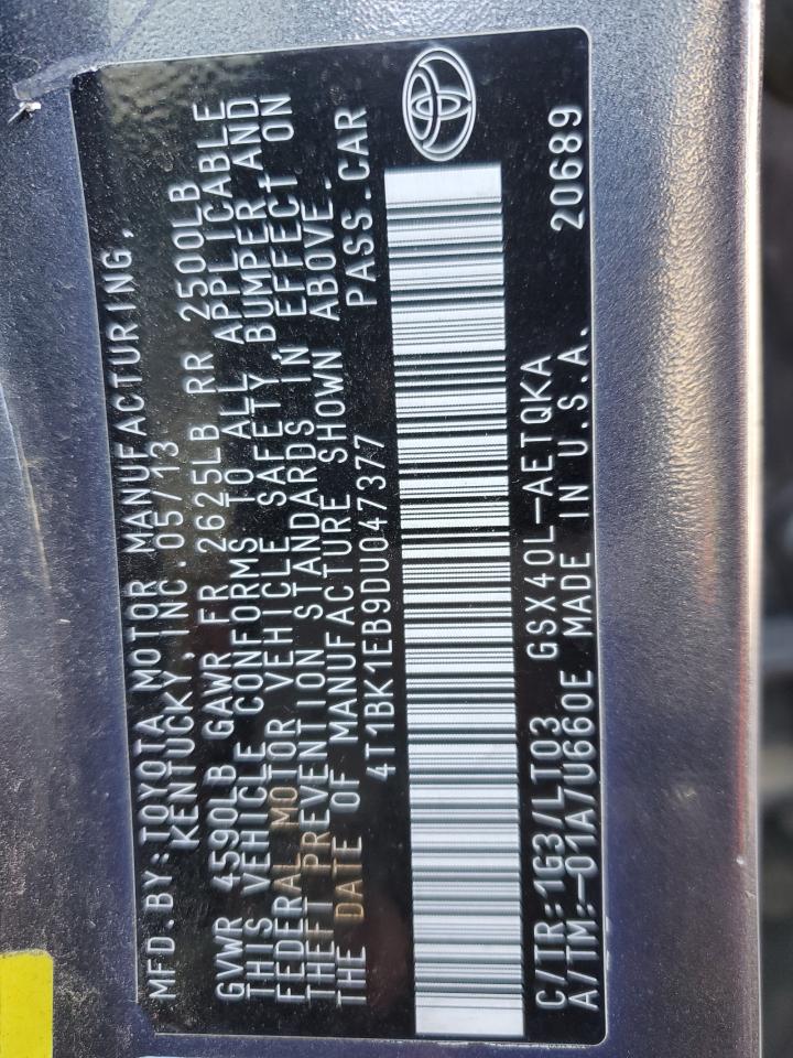 2013 Toyota Avalon Base VIN: 4T1BK1EB9DU047377 Lot: 87285884