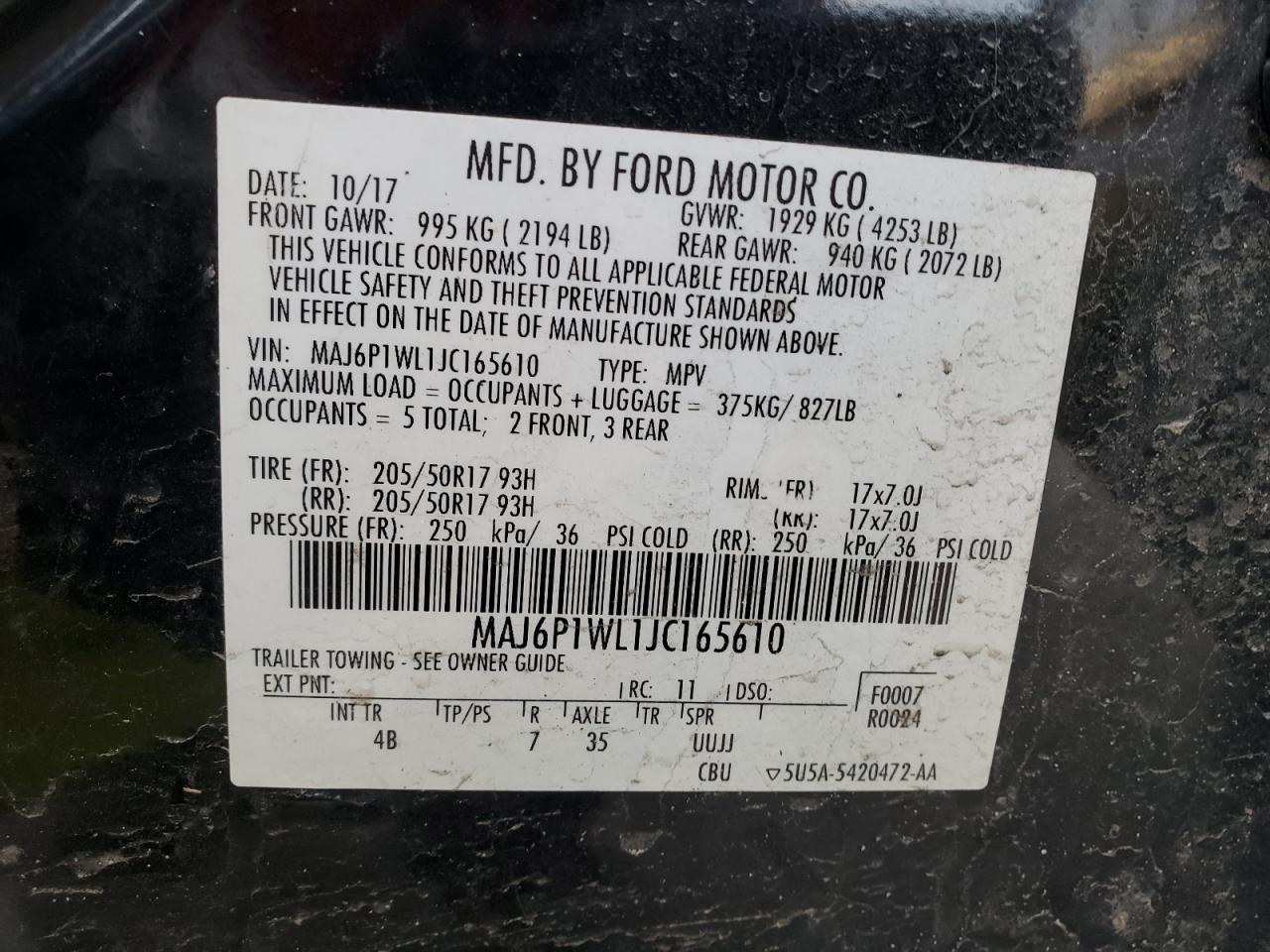 2018 Ford Ecosport Titanium VIN: MAJ6P1WL1JC165610 Lot: 86857804