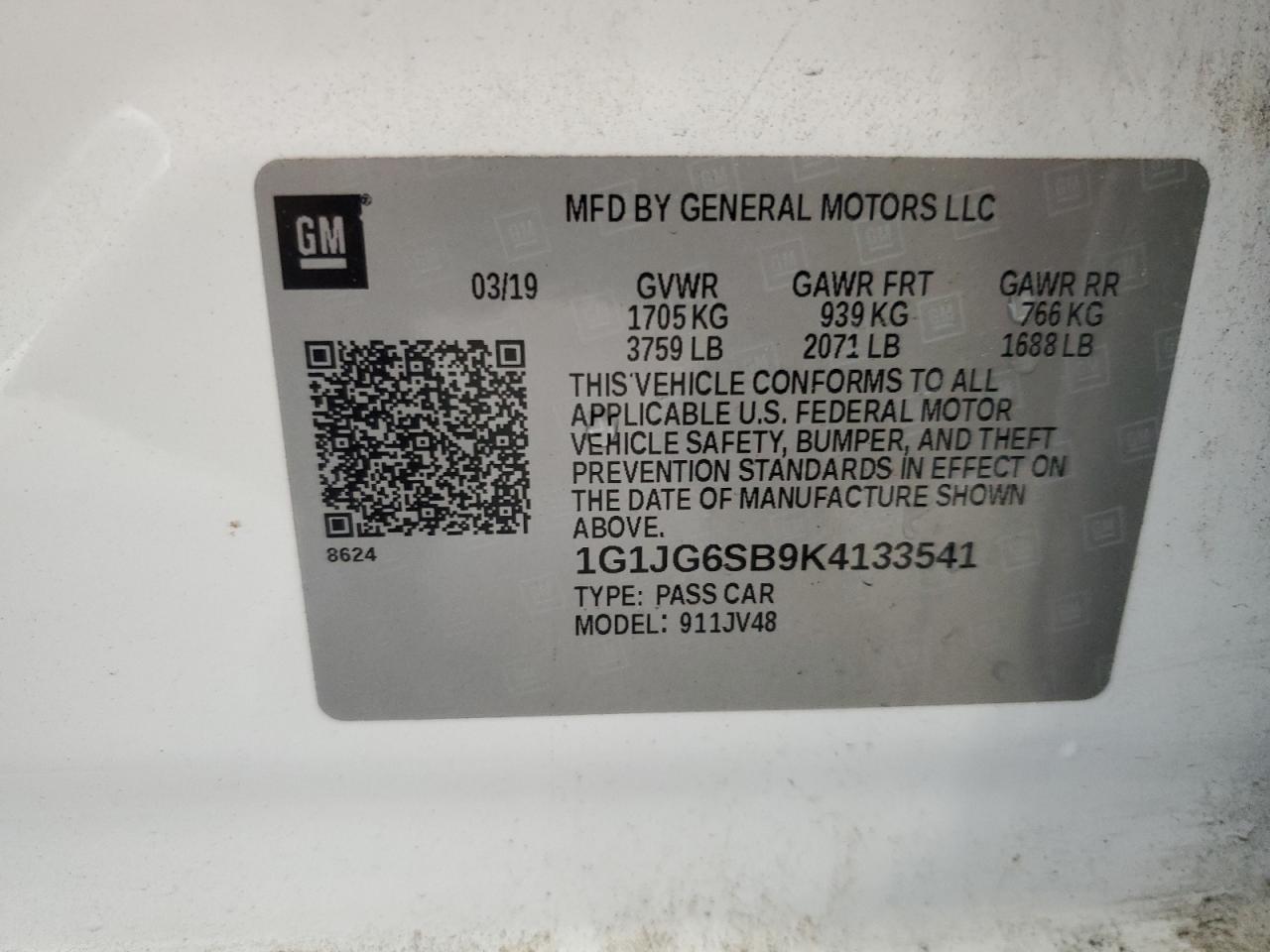 2019 Chevrolet Sonic VIN: 1G1JG6SB9K4133541 Lot: 87320694