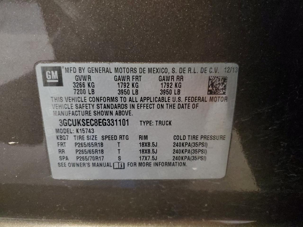 VIN 3GCUKSEC8EG331101 2014 CHEVROLET ALL Models no.13