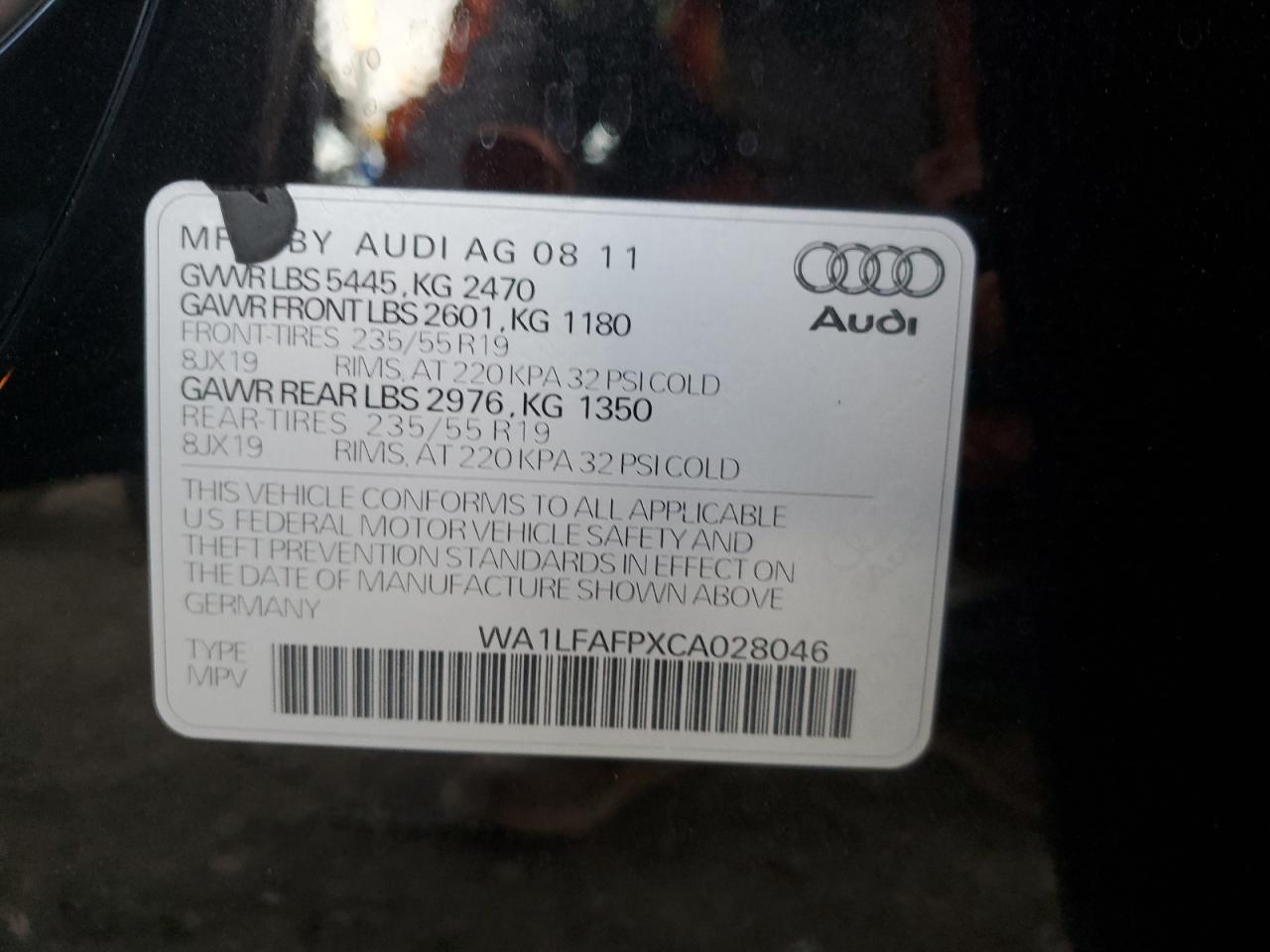 2012 Audi Q5 Premium Plus VIN: WA1LFAFPXCA028046 Lot: 41640655