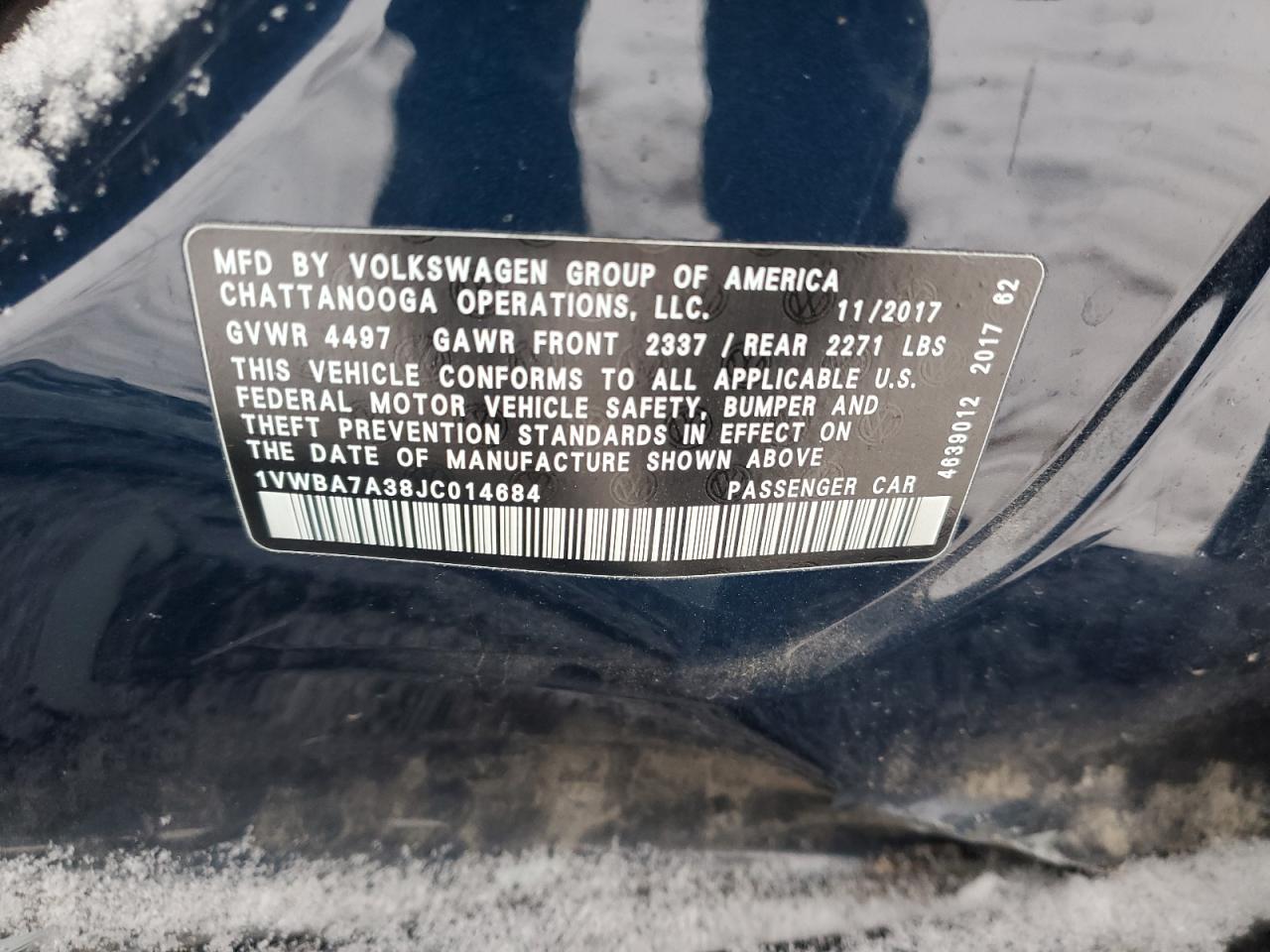 2018 Volkswagen Passat Se VIN: 1VWBA7A38JC014684 Lot: 87945015