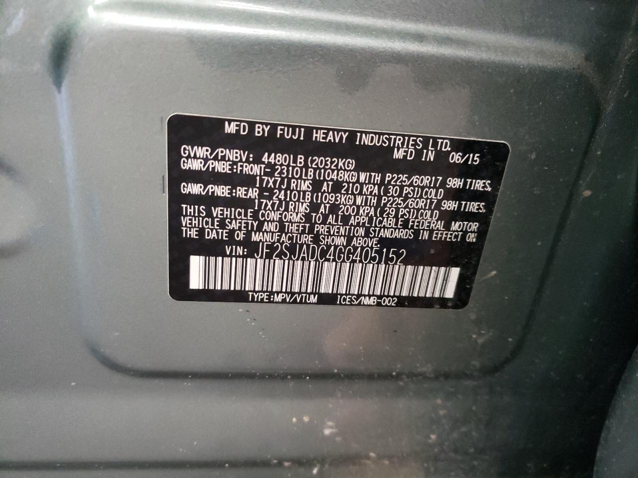 2016 Subaru Forester 2.5I Premium VIN: JF2SJADC4GG405152 Lot: 87763065