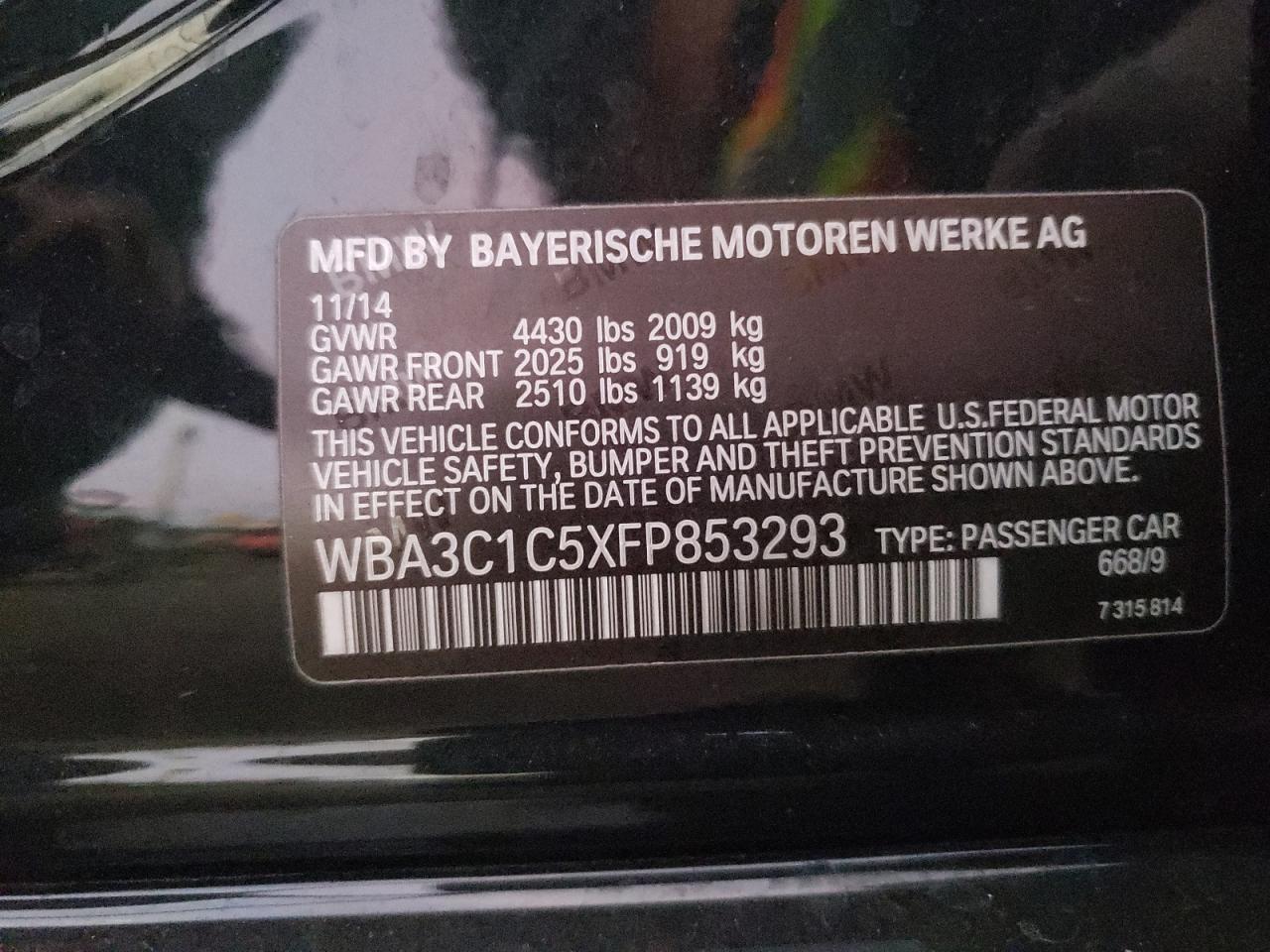 VIN WBA3C1C5XFP853293 2015 BMW 3 SERIES no.12