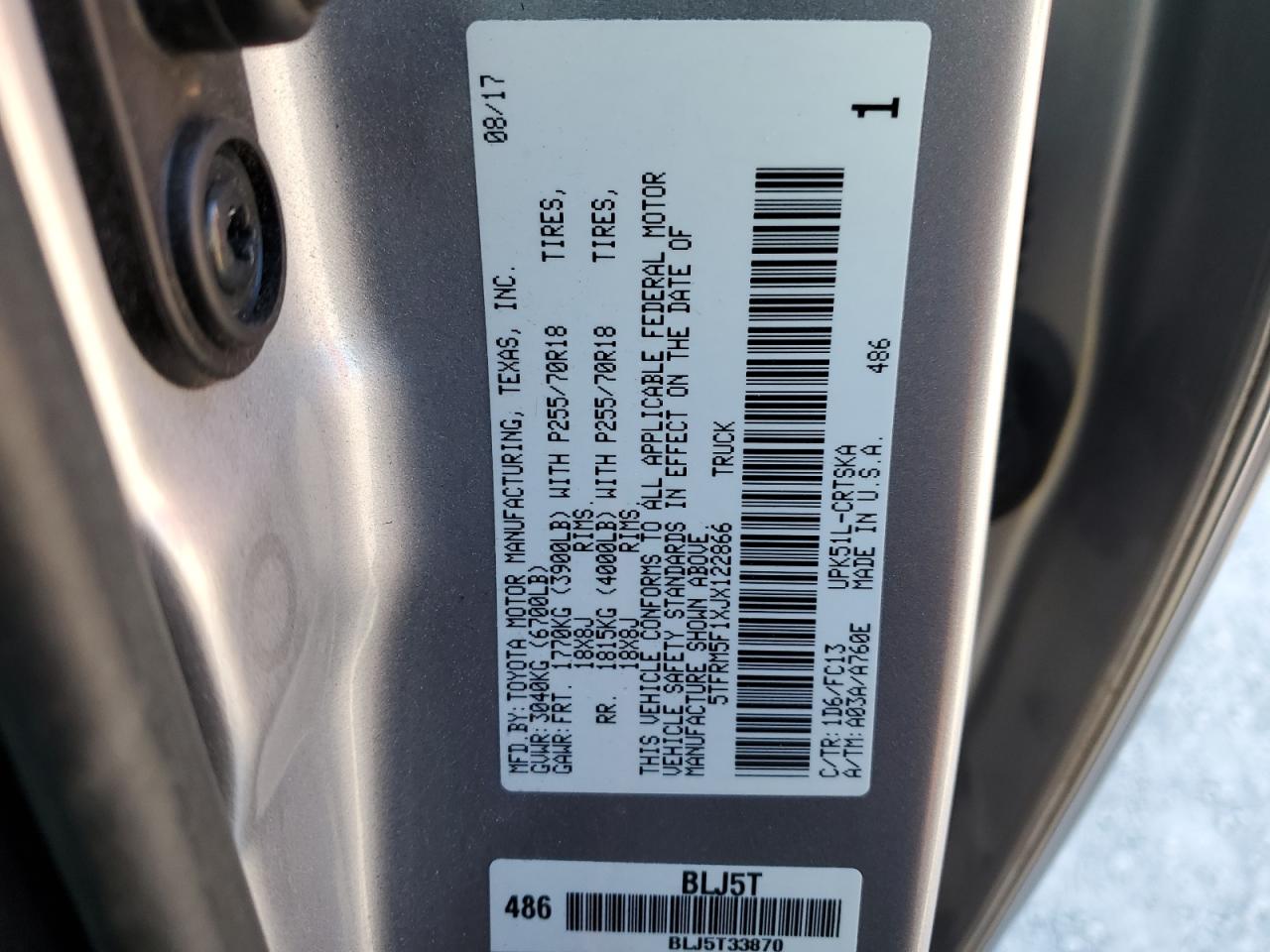 VIN 5TFRM5F1XJX122866 2018 TOYOTA TUNDRA no.12