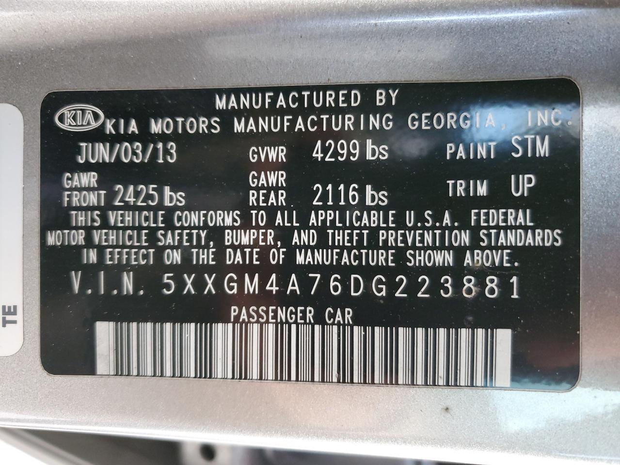 VIN 5XXGM4A76DG223881 2013 KIA OPTIMA no.12