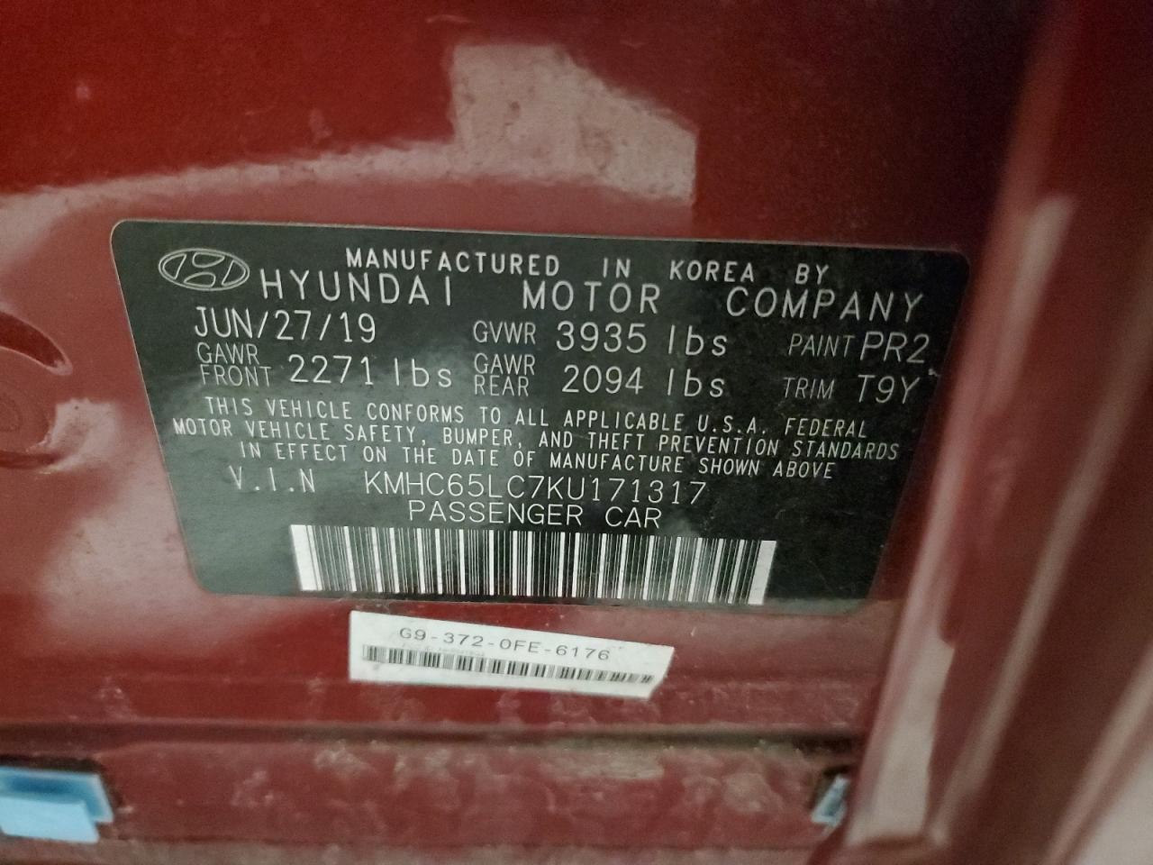 2019 Hyundai Ioniq Blue VIN: KMHC65LC7KU171317 Lot: 88644295
