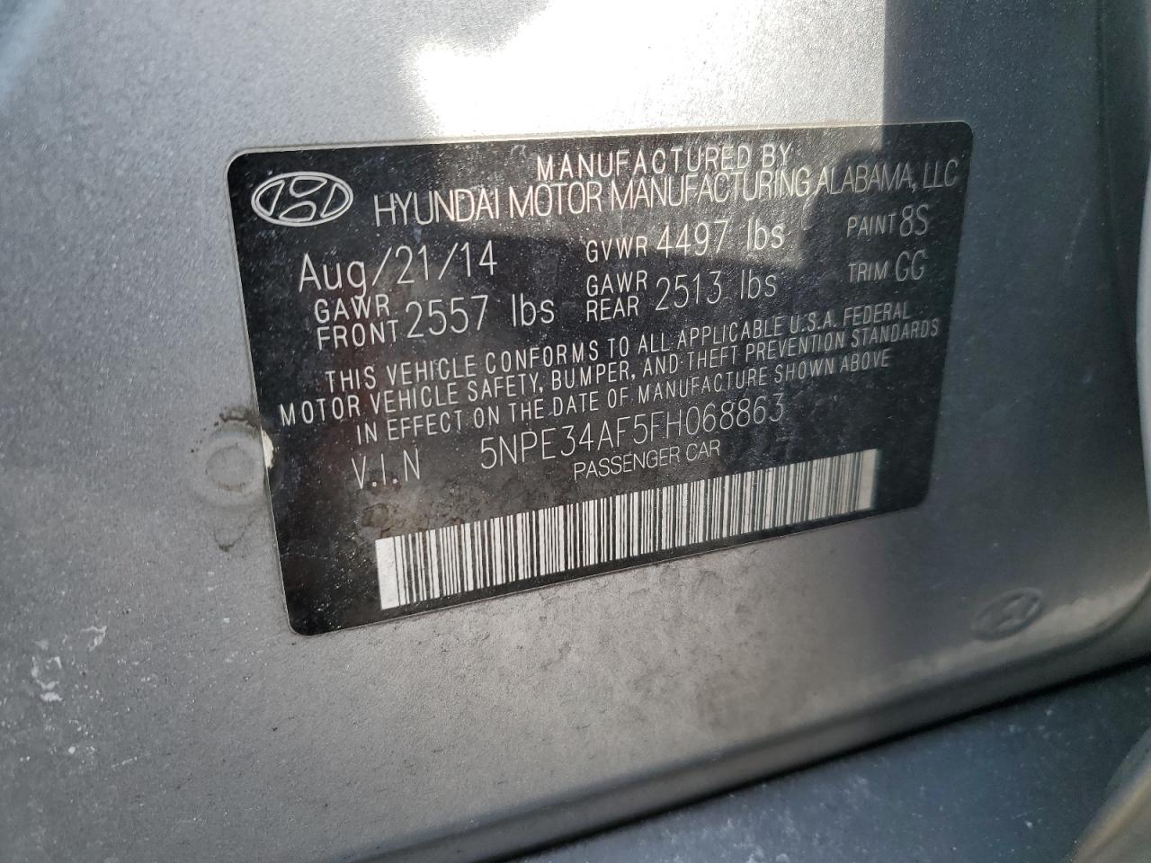 VIN 5NPE34AF5FH068863 2015 HYUNDAI SONATA no.12