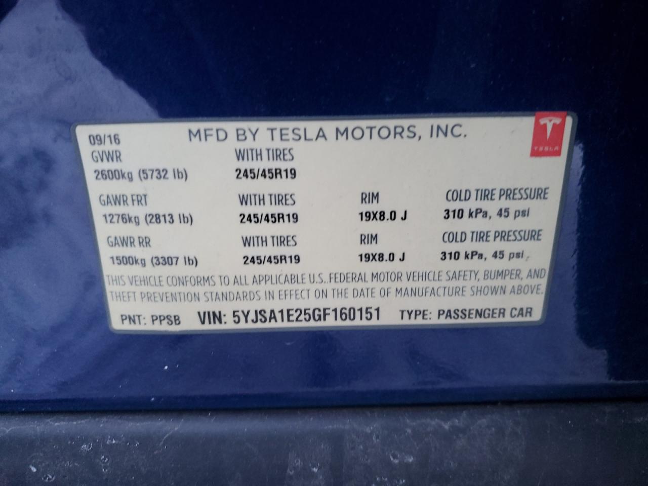 VIN 5YJSA1E25GF160151 2016 TESLA MODEL S no.12