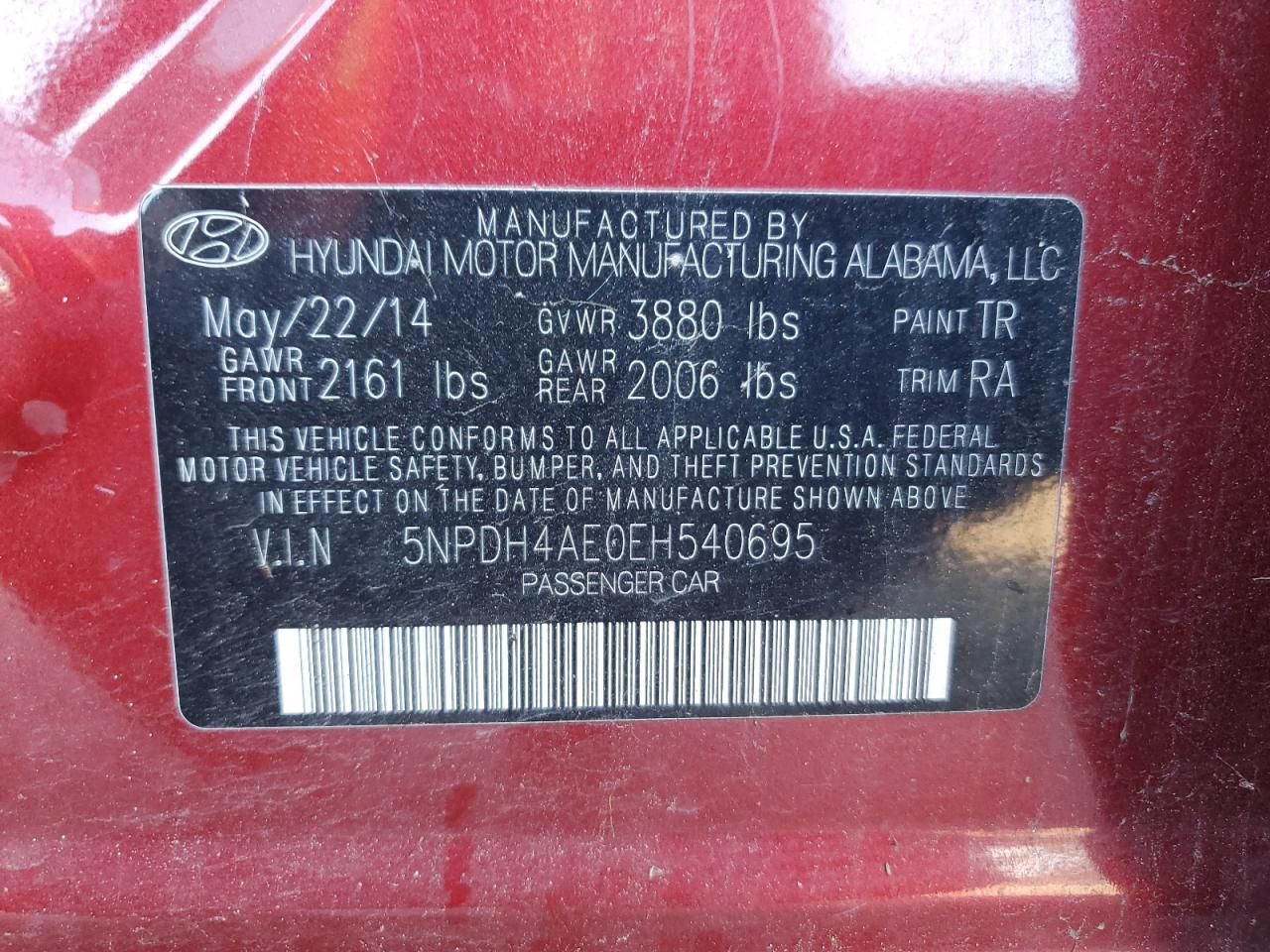 VIN 5NPDH4AE0EH540695 2014 HYUNDAI ELANTRA no.12