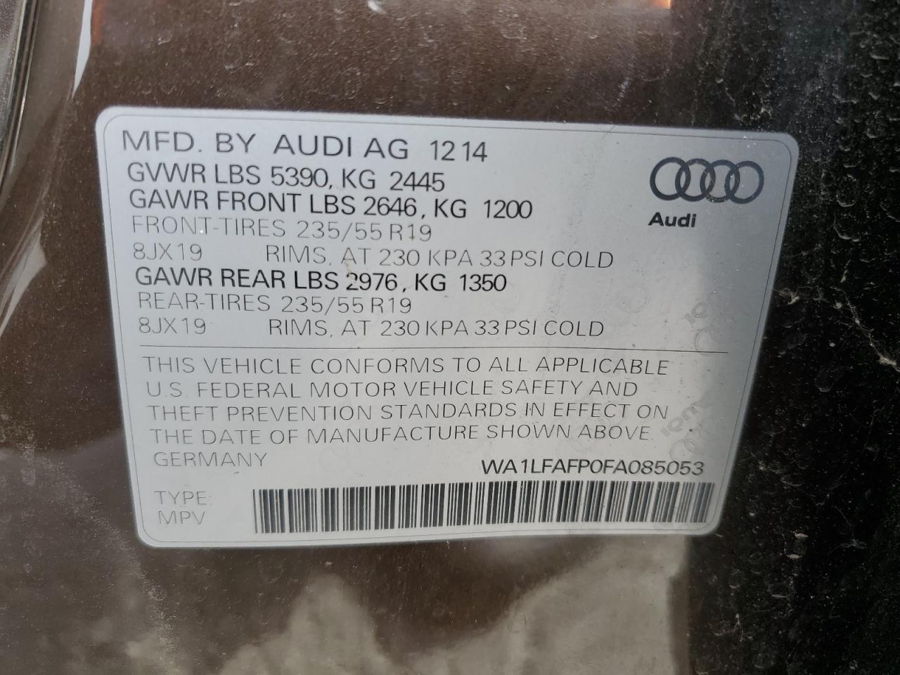 VIN WA1LFAFP0FA085053 2015 AUDI Q5 no.14